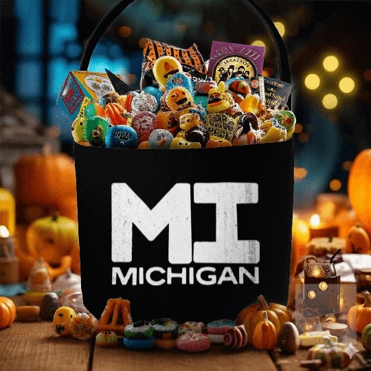 Mi Michigan State Vintage Typography Fabric Baskets