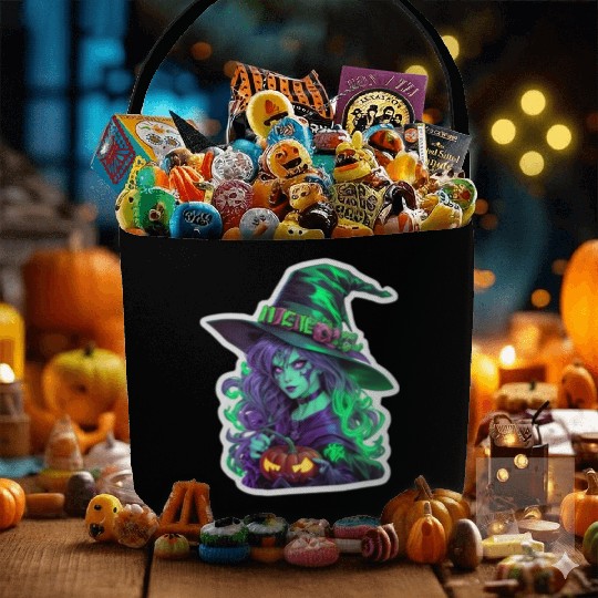 Wicked Witch Halloween Sticker, neon color Fabric Baskets