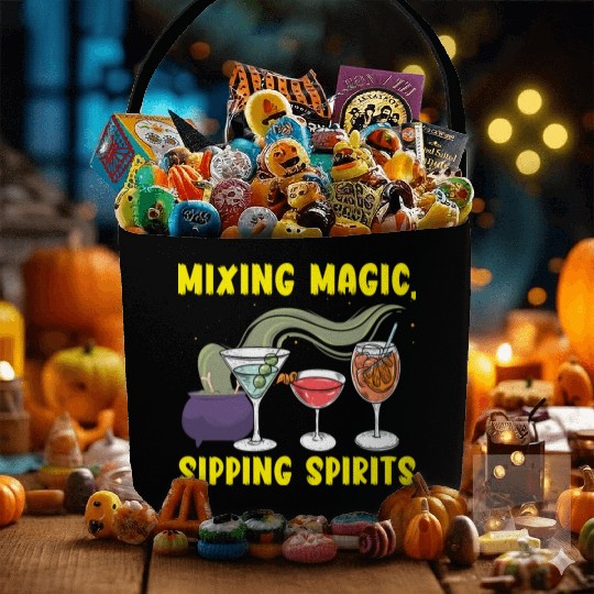 Mixing Magic Sipping Spirits Bartender Halloween Fabric Baskets