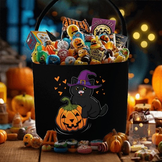 Witch Cat In Pumpkin Cool Creepy Halloween Fabric Baskets