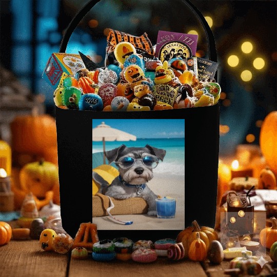 Schnauzer Chilling at the Beach with a Drink Fabric Baskets