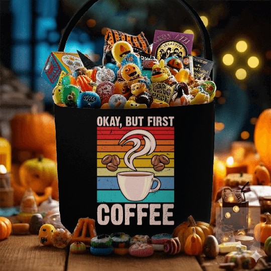 Okay, but First Coffee Retro Fabric Baskets