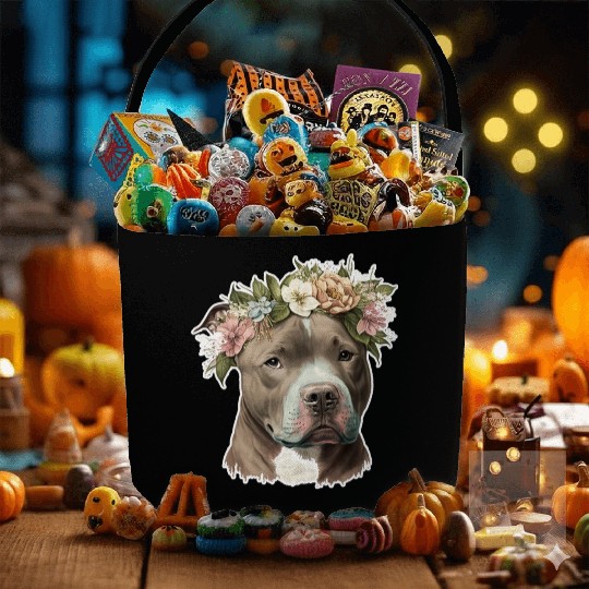 pit bull with flower crown Fabric Baskets