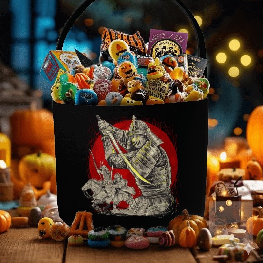 Samurai Silhouette: Duel Under the Crimson Moon Fabric Baskets