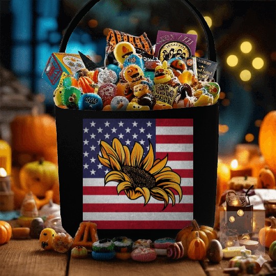 Sunflower Gardening Us Flag Fabric Baskets
