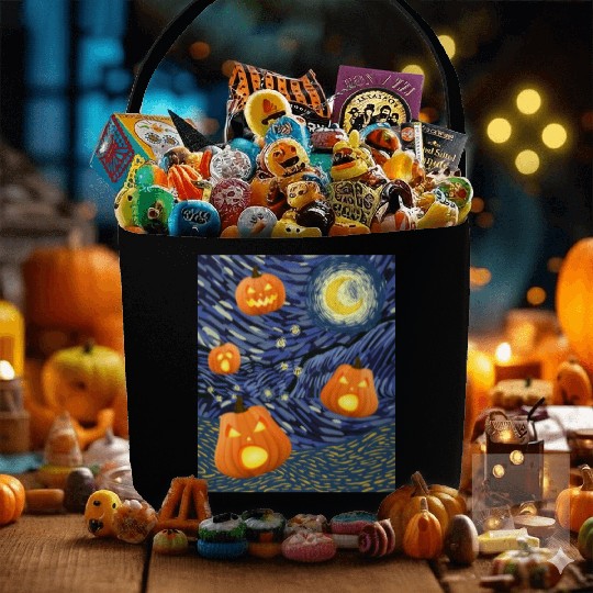 Starry Night with Pumpkins Funny Halloween Art Fabric Baskets