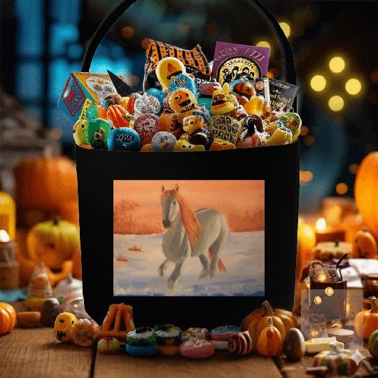 Horse running in the Snow Fabric Baskets