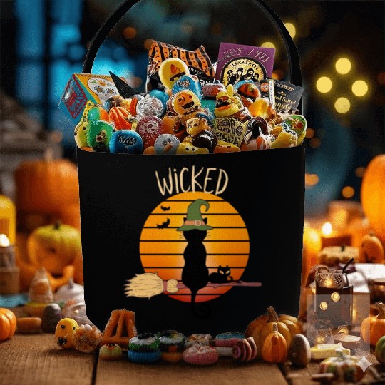 Wicked Cat Witch Funny Halloween Witch Fabric Baskets