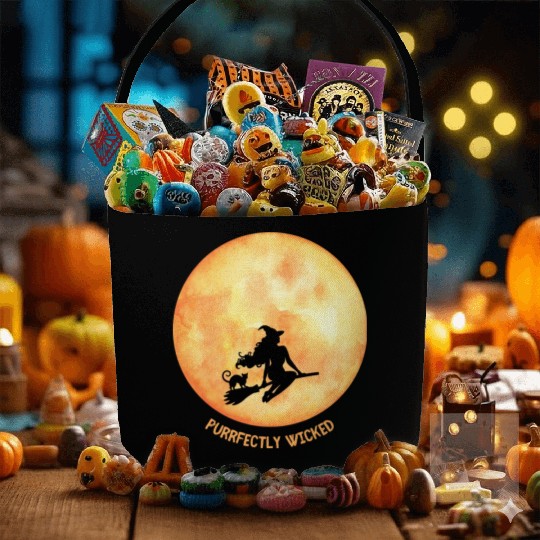 Wicked Cat Witch Funny Halloween Witch Fabric Baskets