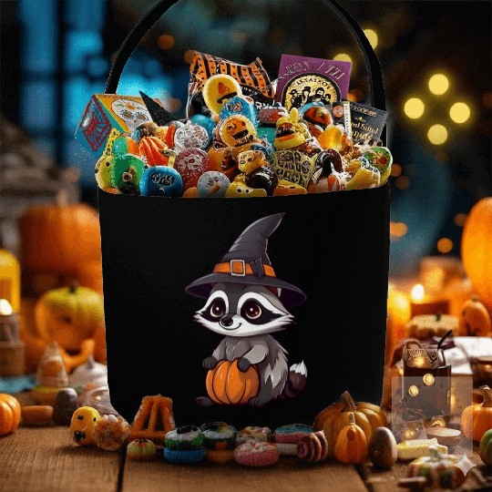 Cute Halloween raccoon with a witch hat. Fabric Baskets