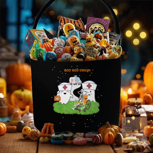 Funny Halloween Boo Boo Crew Ghost Nurse Fabric Baskets