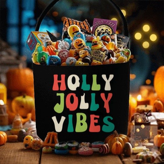 Holly Jolly Vibes Happy Xmas Christmas Holiday Fabric Baskets