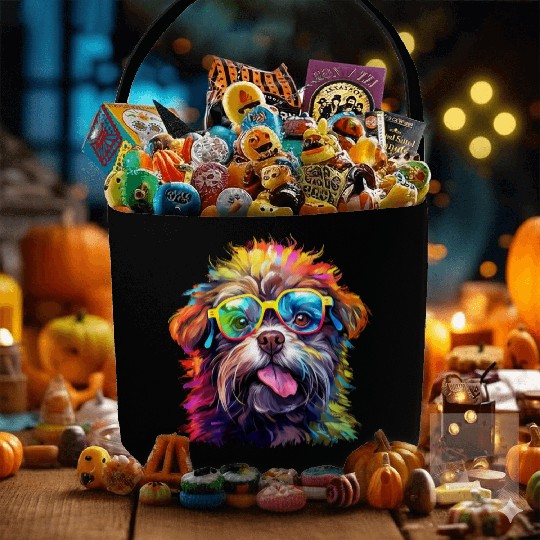 Cute Dog with Colorful Glasses shows Tongue Fabric Baskets