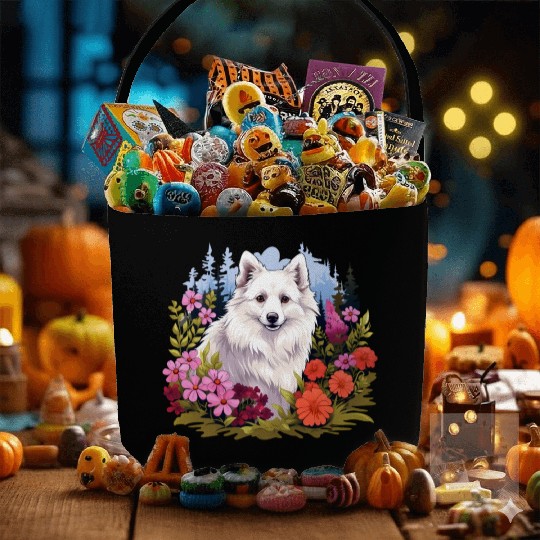 American Eskimo Dog Cute Flower Mountain Puppy Dog Fabric Baskets