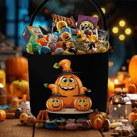 Smiling Halloween Family Pumpkin With Spell Hat Fabric Baskets