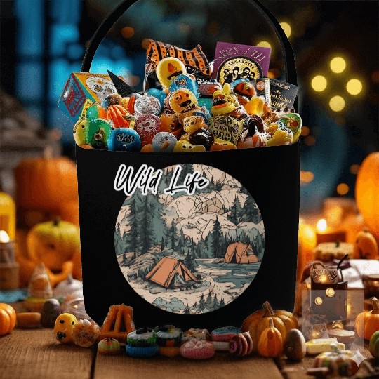 Wild Life / Forest / Camping / Tent / Tree / River Fabric Baskets