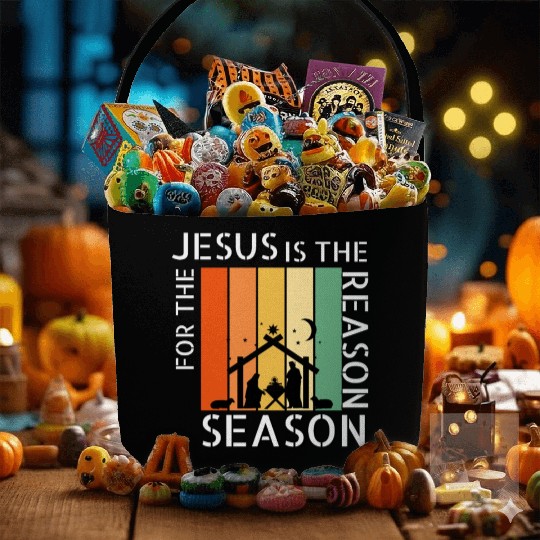 Retro Jesus is the Reason for the Season Fabric Baskets
