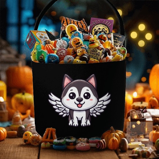 Angel Husky, Winged Comic, Heavenly Dog Fabric Baskets