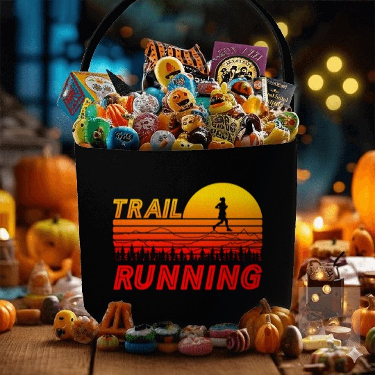 Trail running in orange sunset with mountains Fabric Baskets