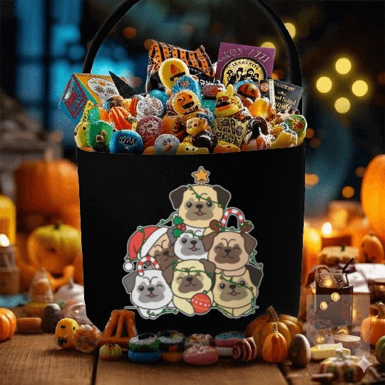 Pug Christmas Tree Funny Animal Christmas Fabric Baskets