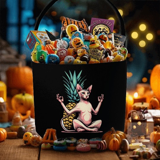 Meditating Sphynx cat with pineapple Fabric Baskets