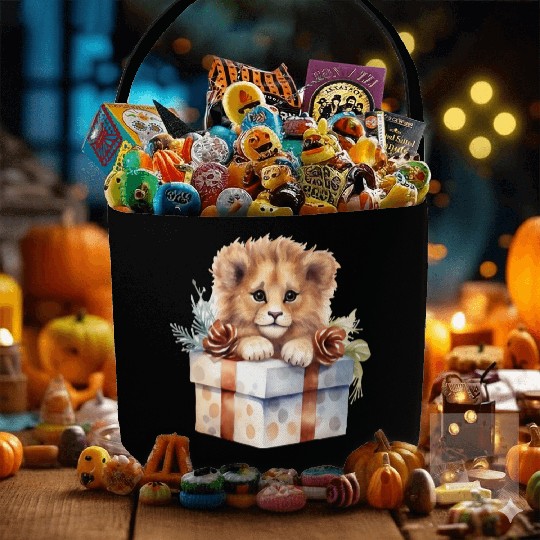 African Lion inside a Christmas gift box Fabric Baskets
