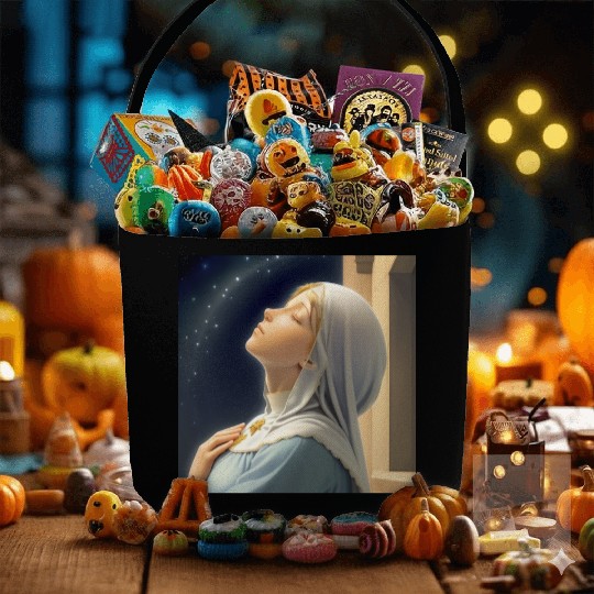 Virgin Mother Mary Praying on a Starry Night Fabric Baskets