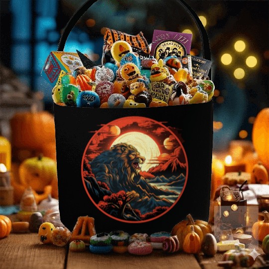 Red Japanese Style Mountain Lion Art Fabric Baskets