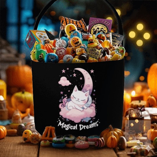 Magical Dreams Sleeping Cat Unicorns Pastel Moon S Fabric Baskets