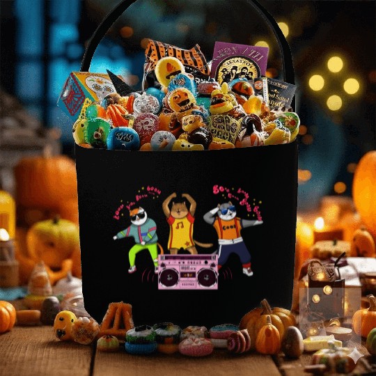 80's Fashion Breakdancer Cats Move To Pink Boombox Fabric Baskets