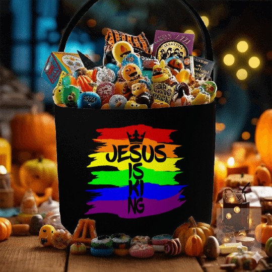 Queer Jesus is King Cross Crown Rainbow Colors Fabric Baskets