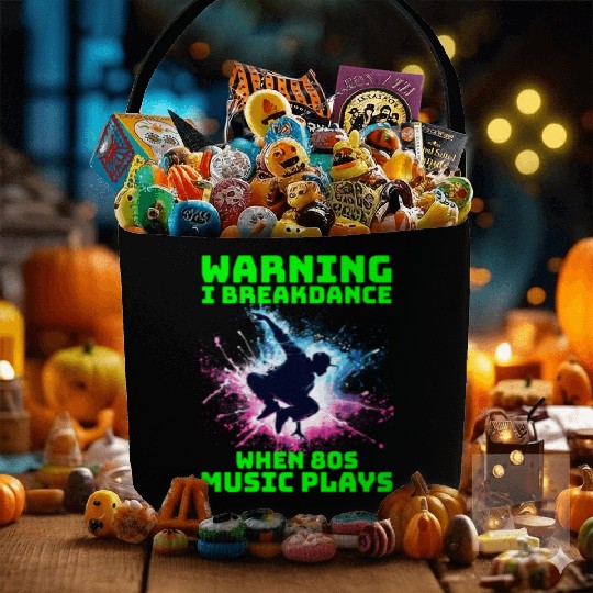 80s Breakdancer Silhouette - Neon Dance Moves Fabric Baskets