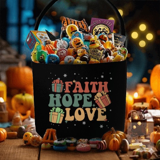 Faith Hope Love Religious Family Christmas Fabric Baskets