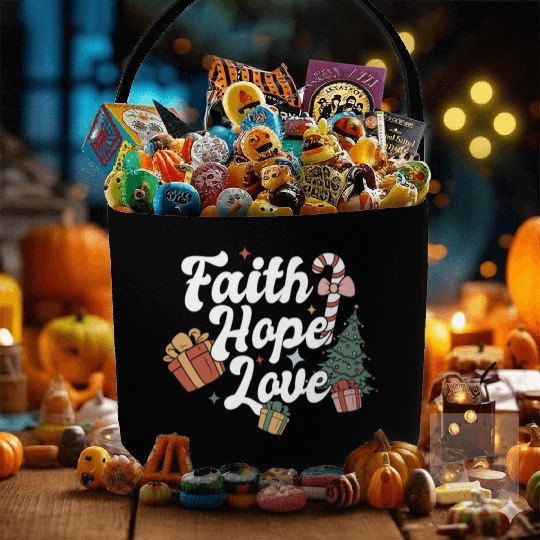Faith Hope Love Religious Family Christmas Fabric Baskets