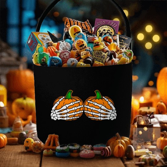 Halloween Skeleton Hands On Chest Pumpkin Boobs Fabric Baskets