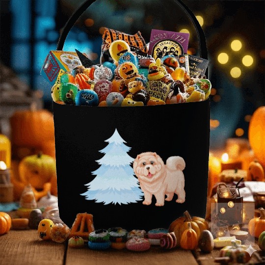 Christmas tree and brown cute dog Fabric Baskets