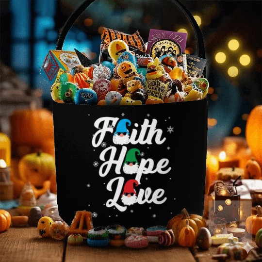 Religious Family Faith Hope Love Christmas Gnome Fabric Baskets