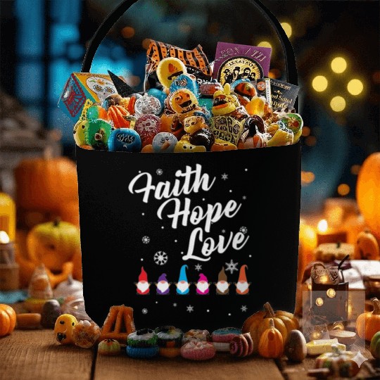 Religious Family Faith Hope Love Christmas Gnome Fabric Baskets