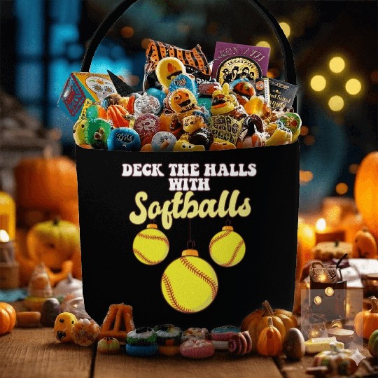 Softball Player Catcher Christmas Balls Deck The Fabric Baskets