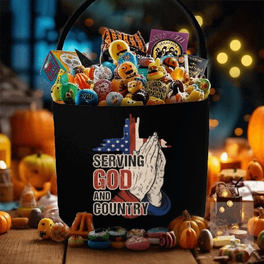 Serving God And Country US Flag Cross Patriotic Ch Fabric Baskets