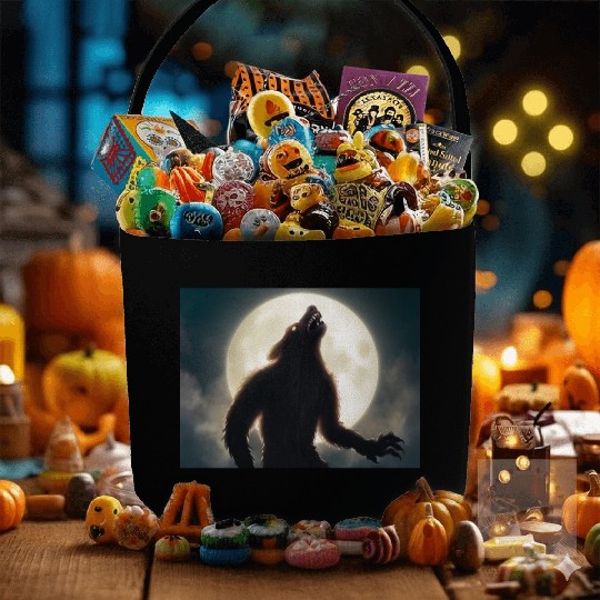Werewolf standing in front of the moon Fabric Baskets