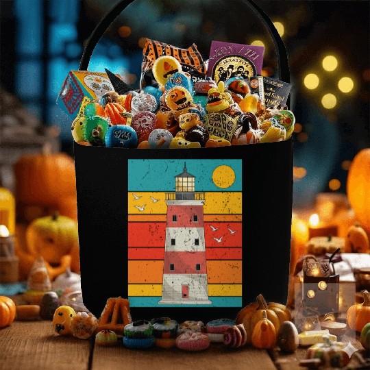 Retro full moon sea gift lighthouse Fabric Baskets