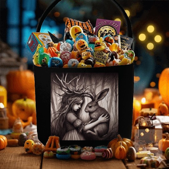 Illustration of Girl with Jackalope Fabric Baskets