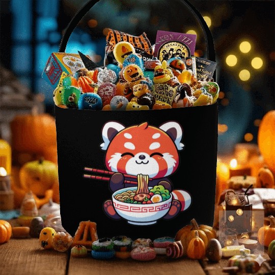 Cute Red Panda Eats Ramen Noodles Red Panda Fabric Baskets