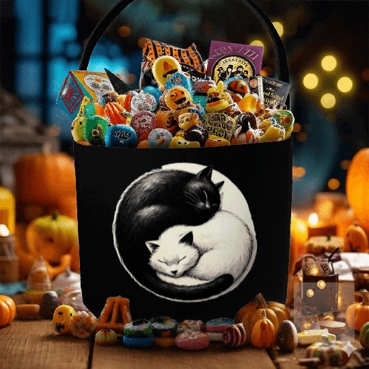 Yin and yang cats sleeping Fabric Baskets