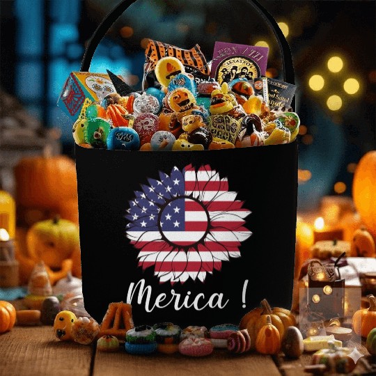 Merica Sunflower Usa Flag Fabric Baskets