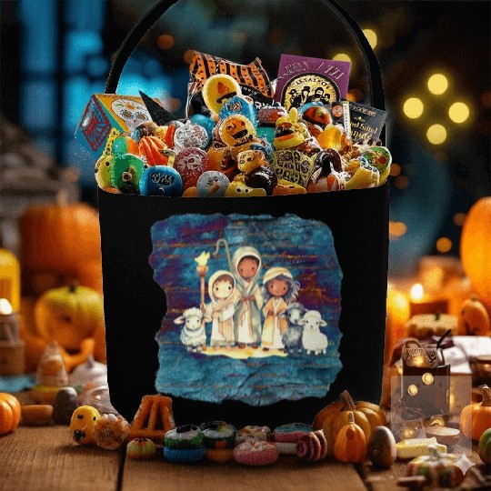Christmas Nativity Scene Shepherds and Sheep Fabric Baskets