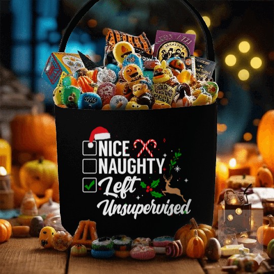 Christmas Nice Naughty Left Unsupervised Reindeer Fabric Baskets