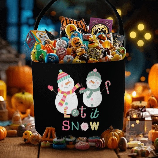 Fun Snowman Let It Snow Colorful Christmas Fabric Baskets