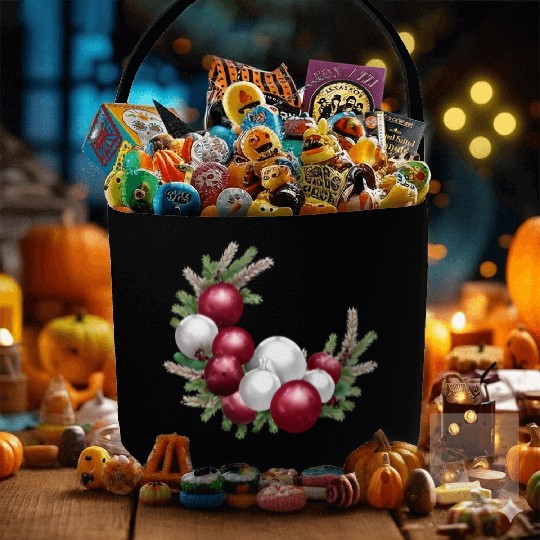 Cranberry and White Christmas Greenery Decor Fabric Baskets